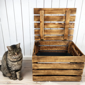 RUSTIC CAT LITTER BOX with Lid Cat Cabinet for Litter Box Vintage Chest Solid Wood Cat House Wooden Box