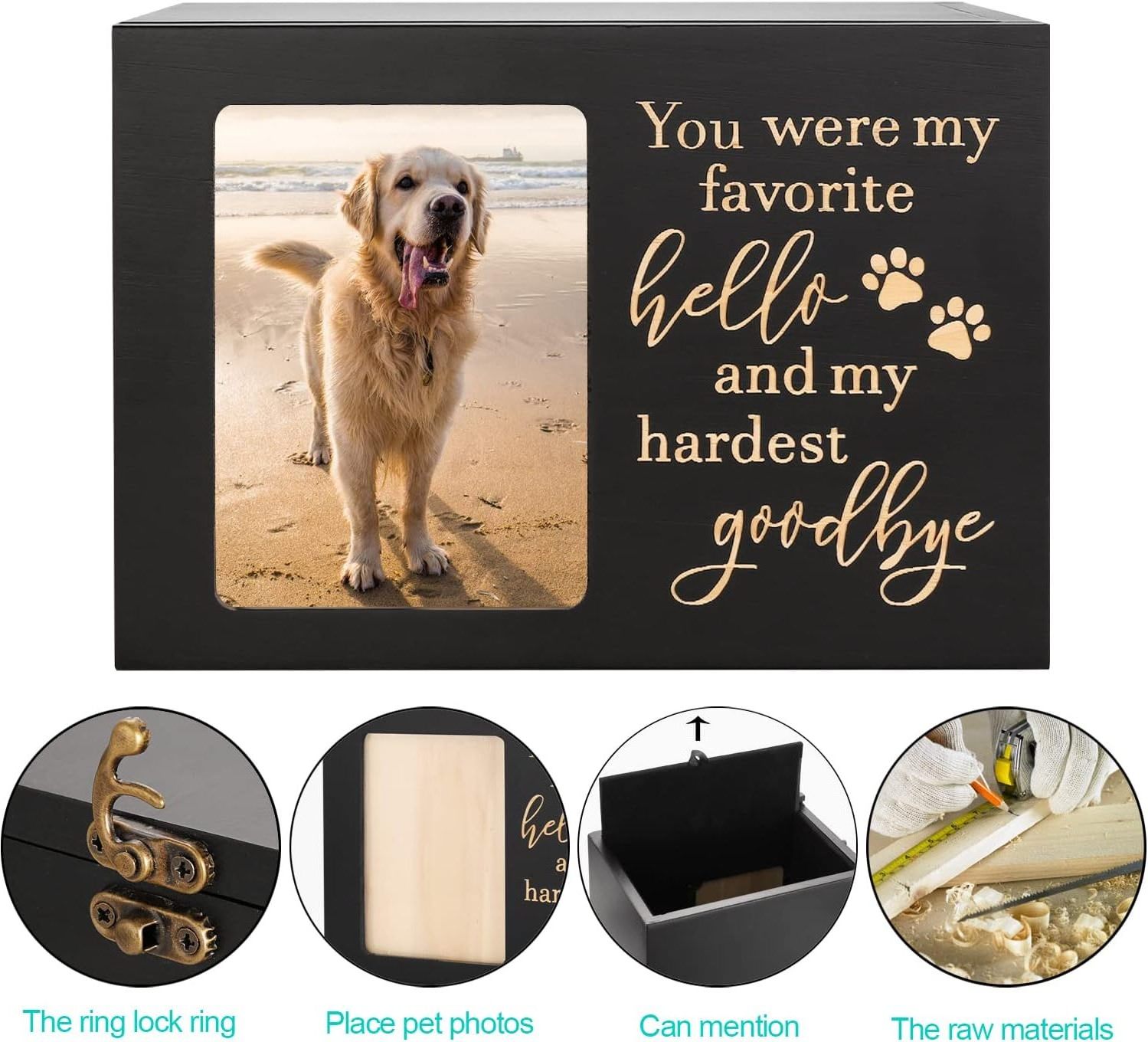 Pet Memorial Urns for Dog or Cat Ashes X Large Wooden Funeral Cremation Urns with Photo Frame Loss Pet Memorial Remembrance Gift