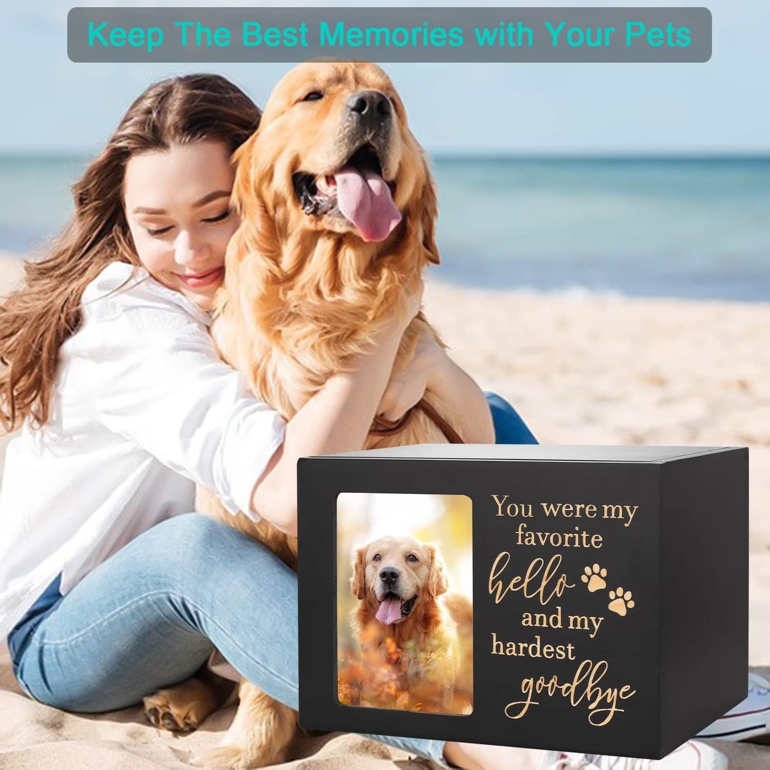 Pet Memorial Urns for Dog or Cat Ashes X Large Wooden Funeral Cremation Urns with Photo Frame Loss Pet Memorial Remembrance Gift