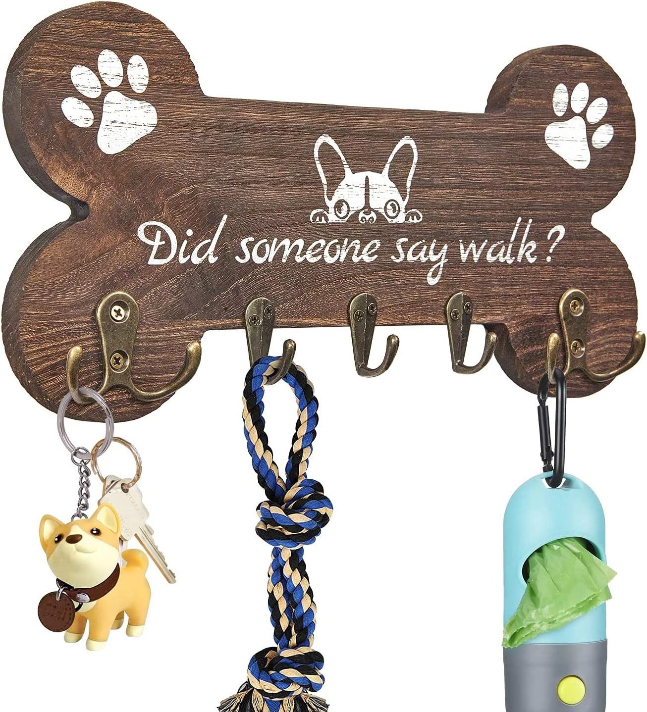 Bone Shape Key Holder Dog Leash Holder with 5 Key Hooks Decorative for Wall Cute Housewarming Gifts for Dog Owner & Lovers