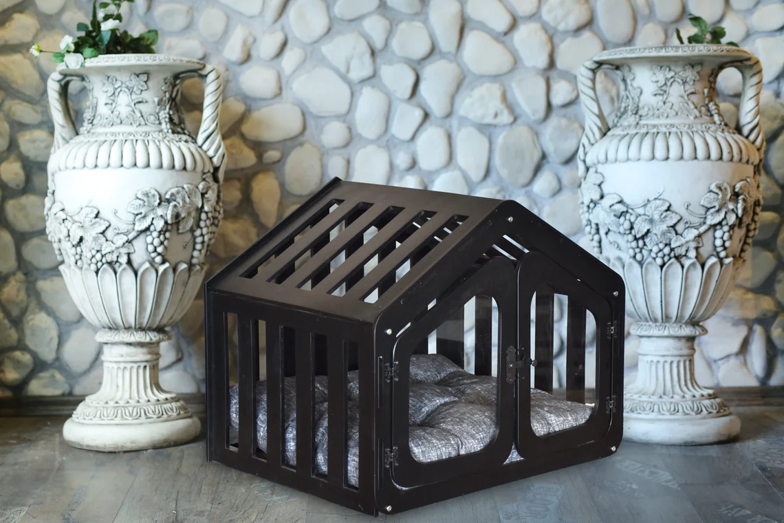 Modern Black Dog House Wood Crate Dog Kenne Pet Bed Dog Crate Furniture Puppy Crate