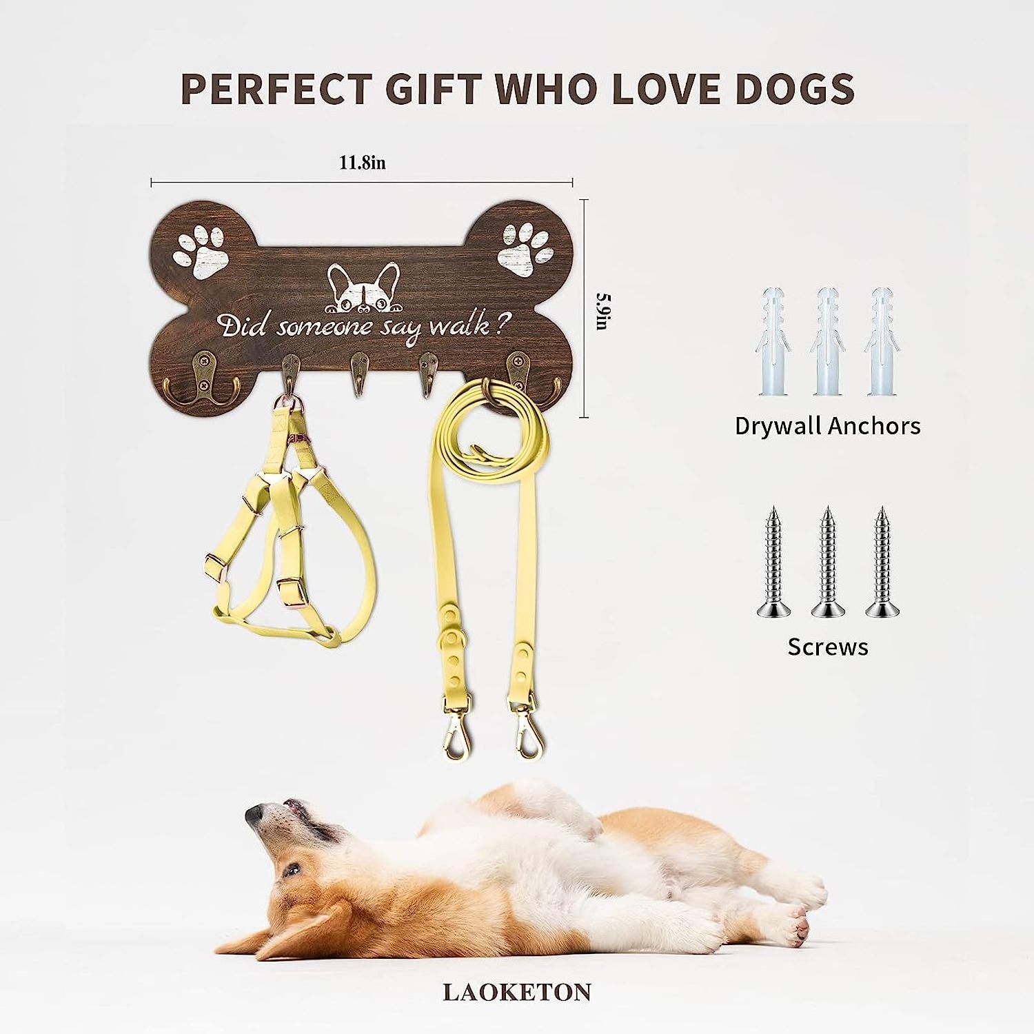 Bone Shape Key Holder Dog Leash Holder with 5 Key Hooks Decorative for Wall Cute Housewarming Gifts for Dog Owner & Lovers