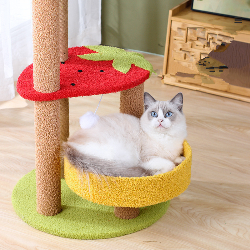 Multi-Level Cat TreeCat Tower with Fruit-Shaped Platform and Sisal-Covered Scratching Posts Indoor Cats Furniture for Large Cats