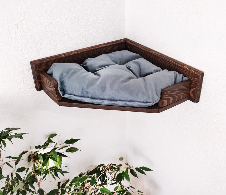 Corner cat bed wood with cat hammock and steps Wall mounted cat hammock