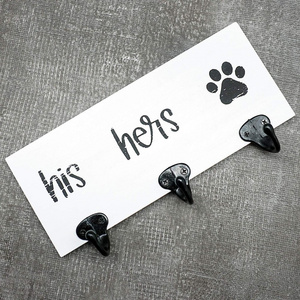 Decorative Key Holder & Dog Leash Hook Wall Mount for Entry Way Kitchen Mudroom His Hers & Paw Print Triple Hook