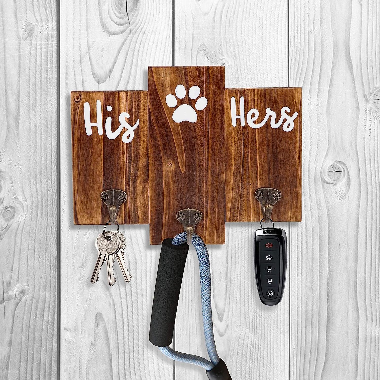 Dog Hanger Unique Key Holder and Dog Leash Hanger with 3 Hooks for Wall Rustic Decor for Entryway