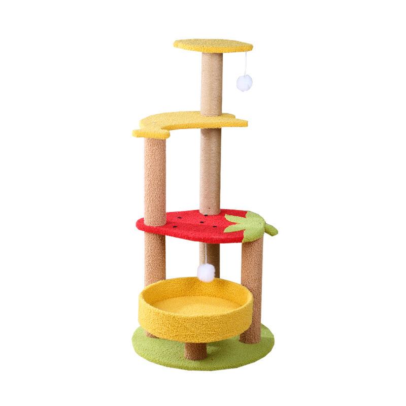 Multi-Level Cat TreeCat Tower with Fruit-Shaped Platform and Sisal-Covered Scratching Posts Indoor Cats Furniture for Large Cats