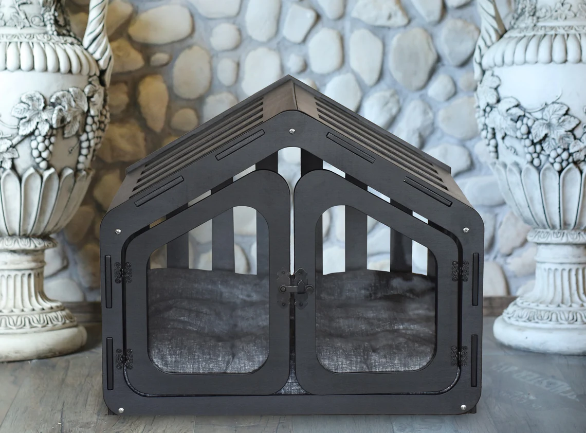 Modern Black Dog House Wood Crate Dog Kenne Pet Bed Dog Crate Furniture Puppy Crate