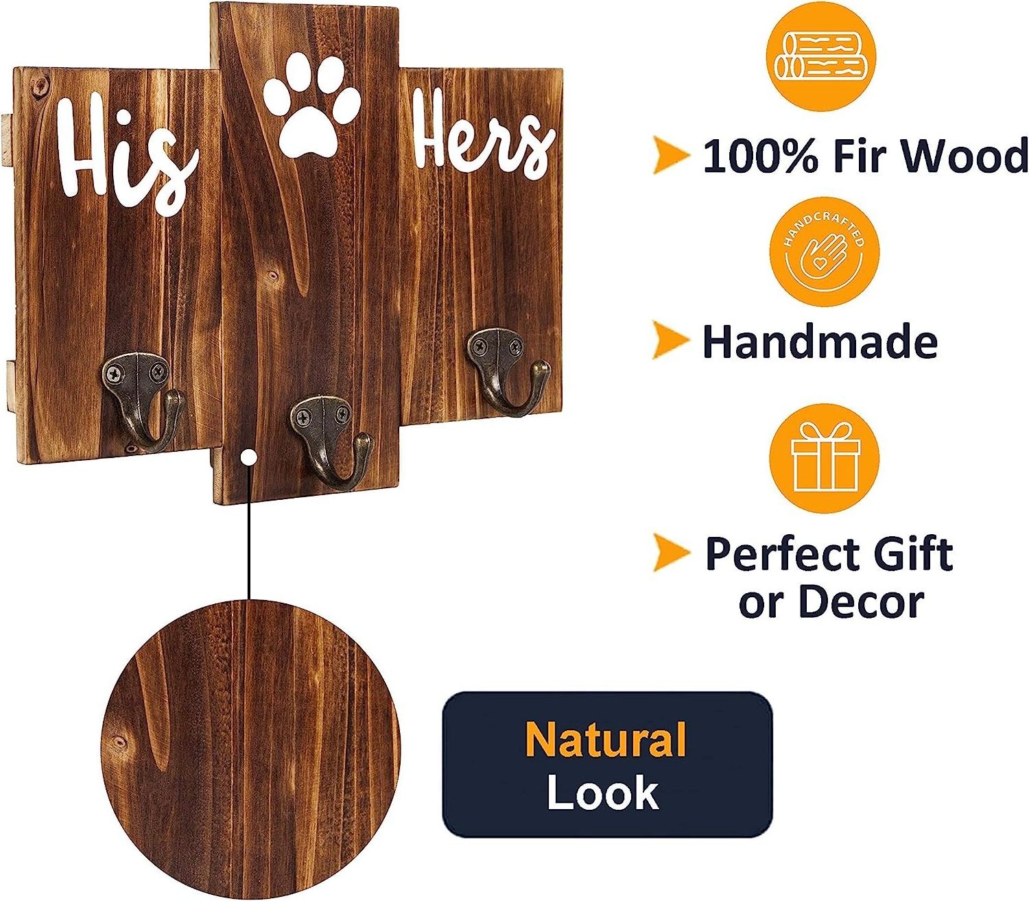 Dog Hanger Unique Key Holder and Dog Leash Hanger with 3 Hooks for Wall Rustic Decor for Entryway