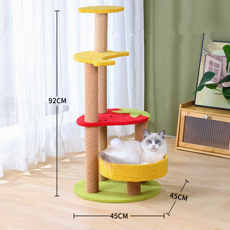 Multi-Level Cat TreeCat Tower with Fruit-Shaped Platform and Sisal-Covered Scratching Posts Indoor Cats Furniture for Large Cats