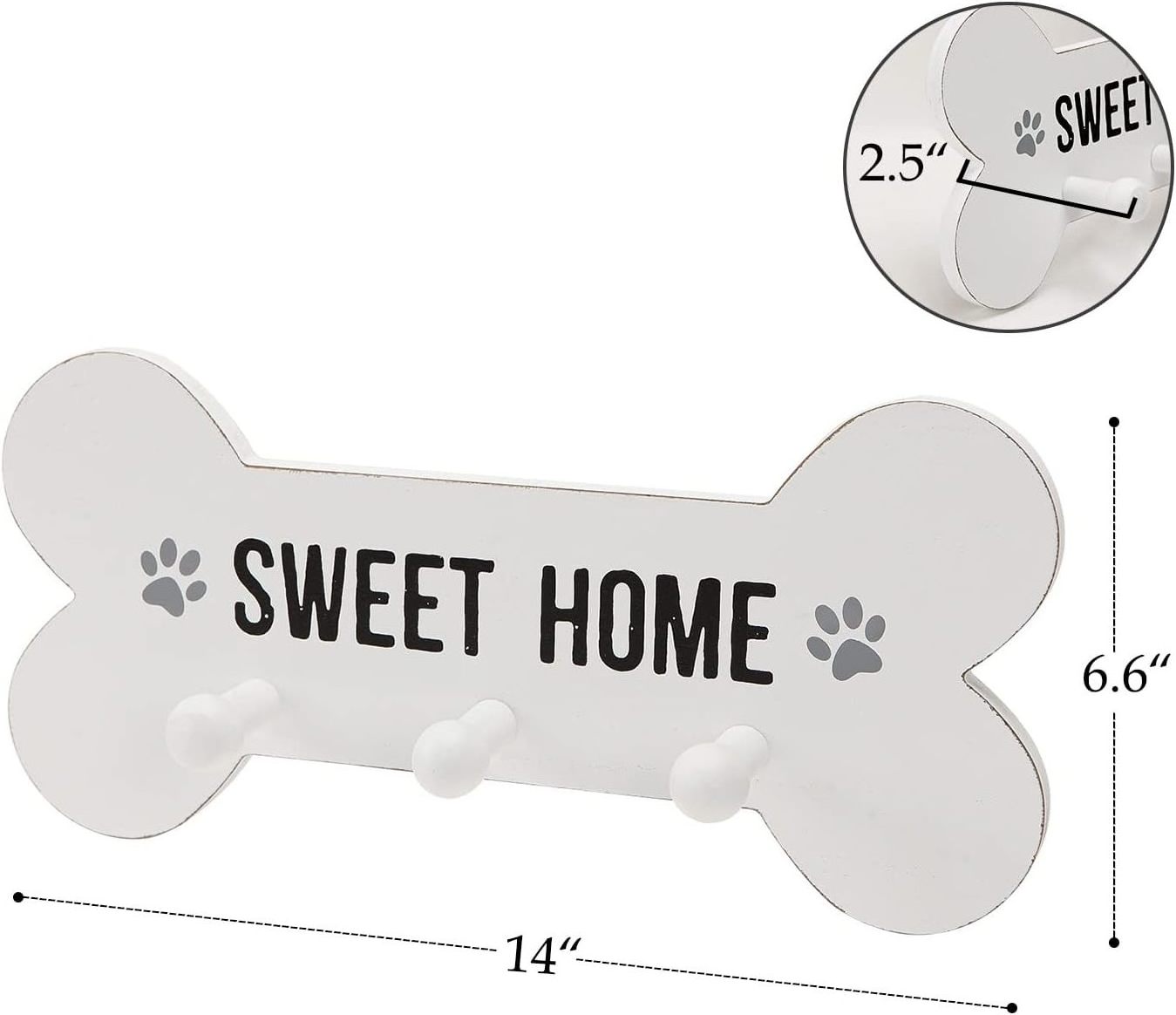 Key Holder for Wall Dog Leash Holder for Wall Decorative Bone Shape Wall Mount Decor with 3 Hooks for Cute Key Rack