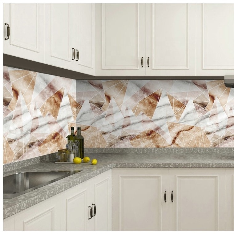 Adhesive Pure Cartoon Pattern Cabinet Bata Marble Wallpaper Oil Proof Wallpaper Sticker For Kitchen Backsplash