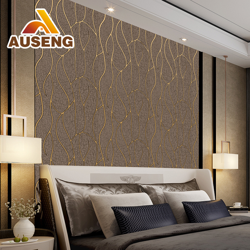 3d Striped Adhesive Non-Woven Wallpaper Suede Brown Shades Wallpaper Designs Gold Lines For Walls Roll Modern