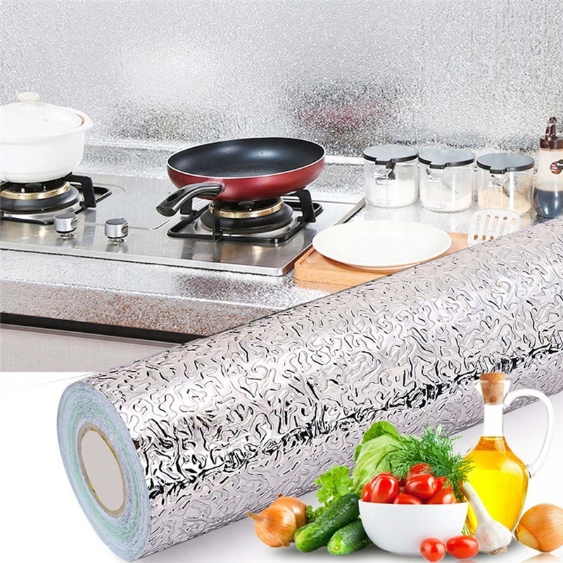 Aluminium Sliver Oil Proof Bata Wallpaper 3D Sticker Wall For Kitchen Foil Sticker