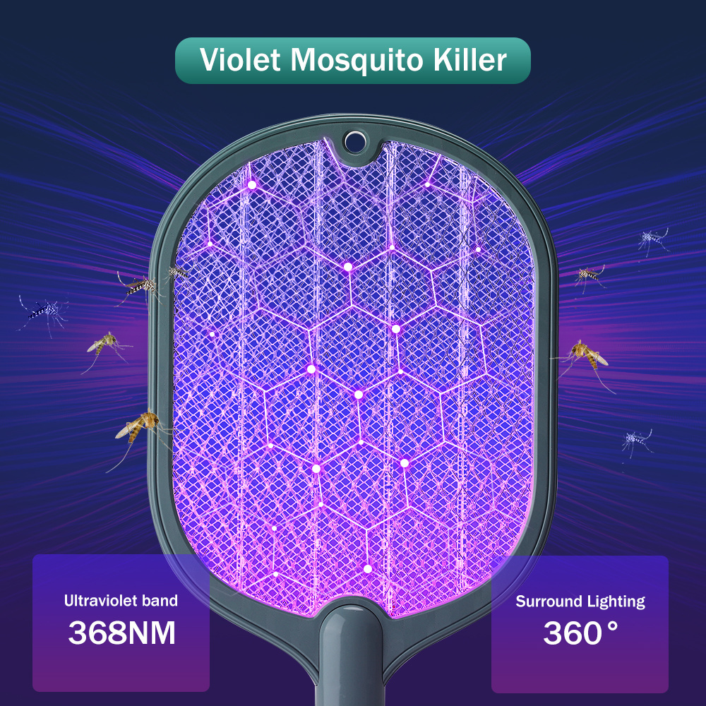 Electric Fly Swatters 3000V Indoor Outdoor Bug Zapper Rackets Rechargeable Mosquito Killer Racket for Home