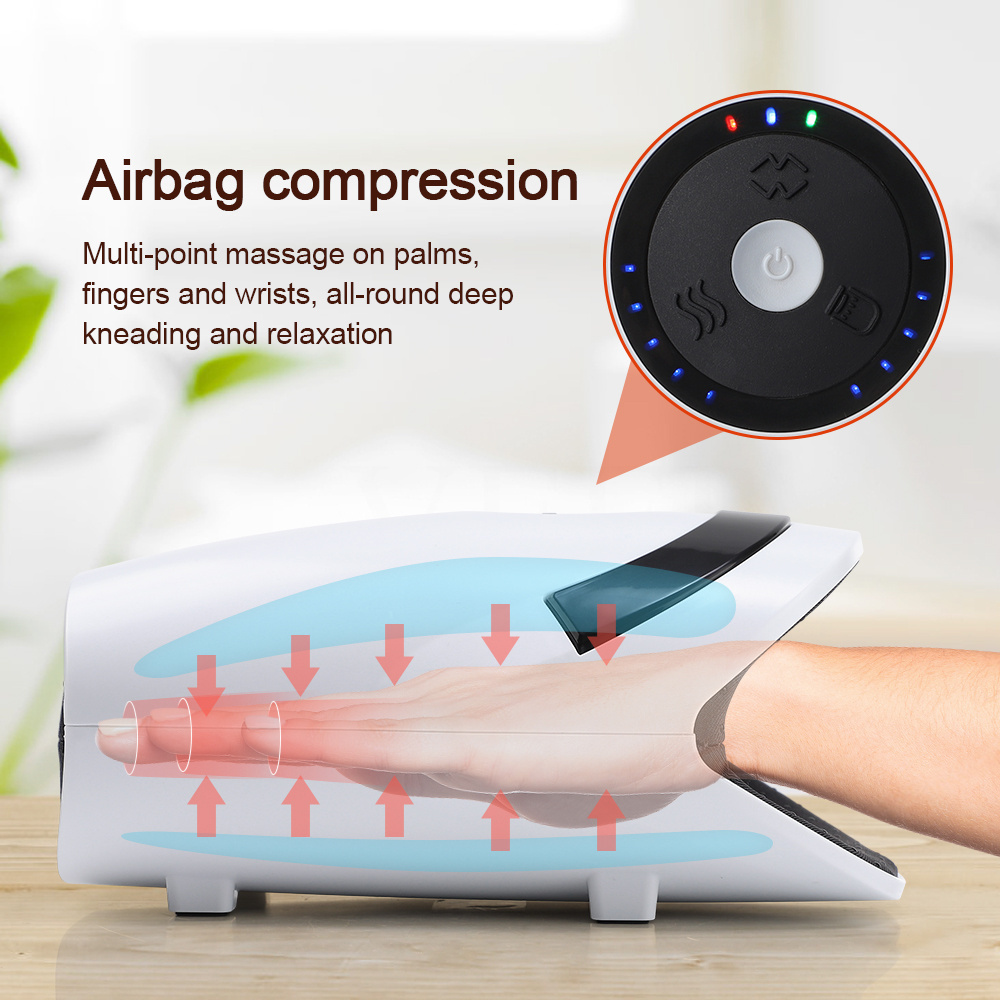 Cordless Heated Acupoint Airbag Palm Finger Wrist Massage Machine Electric Hand Massager with Air Compression