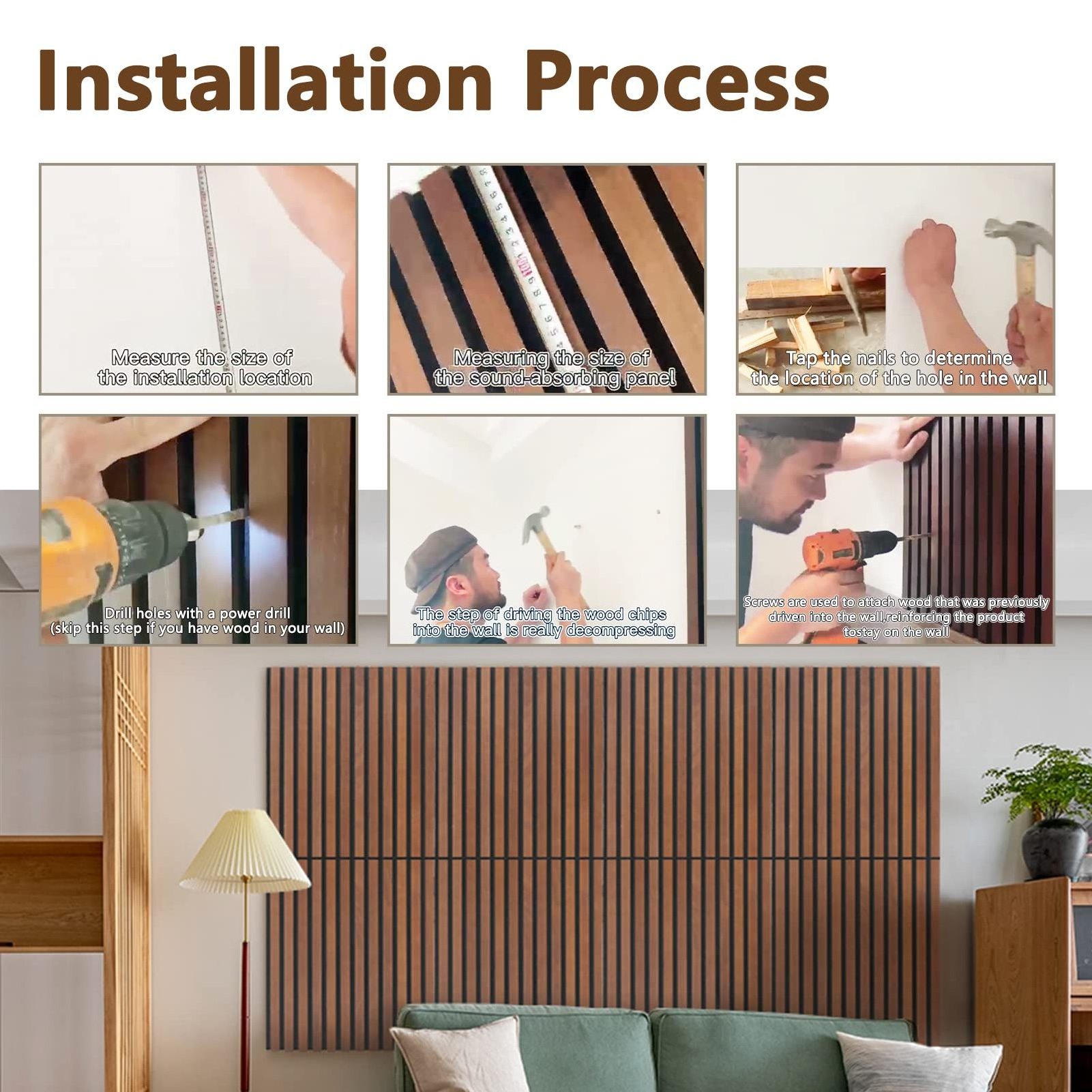 Recycle polyester fiber decoration wall acoustic wood slat panels