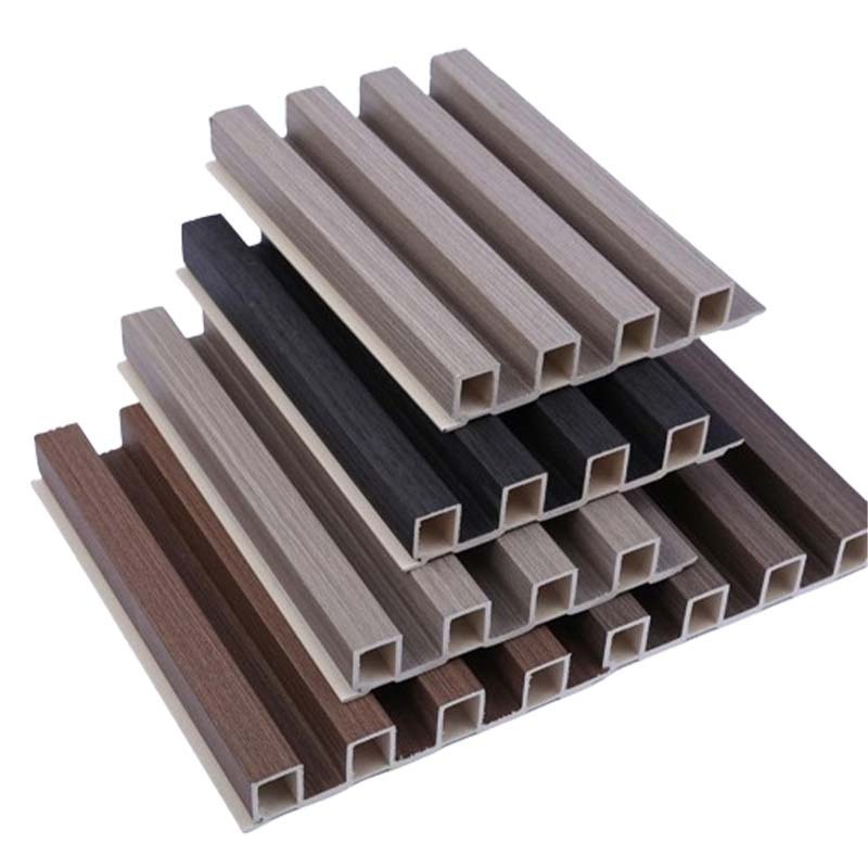 Vertical WPC Fluted Wall Panels Exterior Co extrusion Wood Plastic Composite Slatted Wall Cladding Outdoor