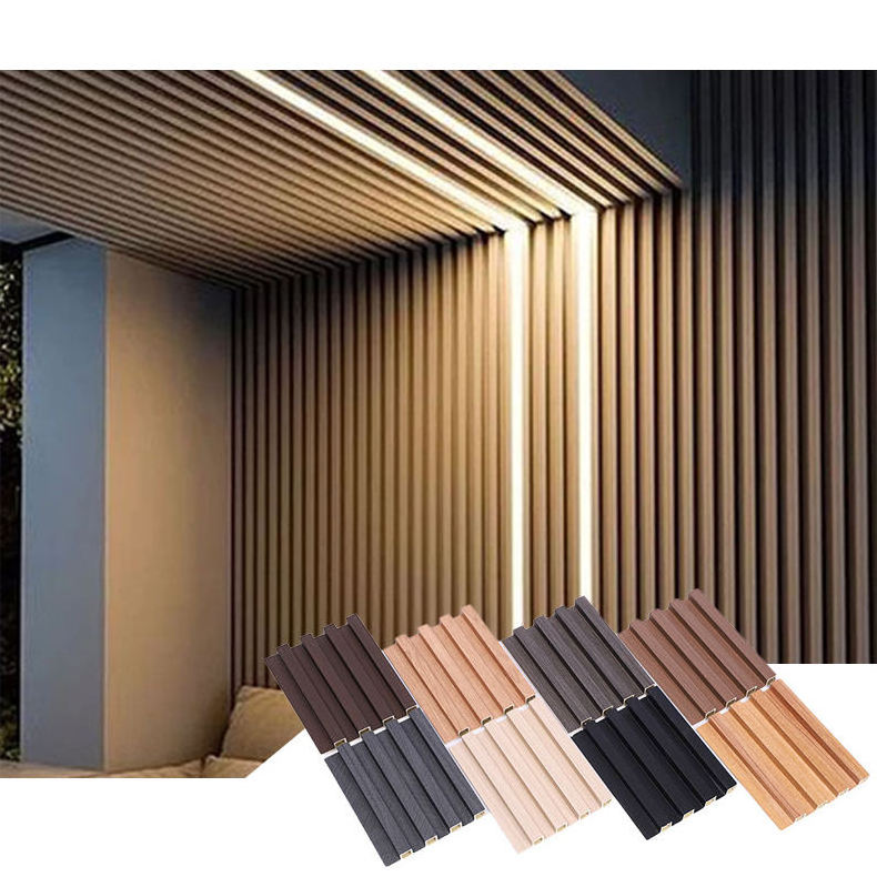 Vertical WPC Fluted Wall Panels Exterior Co extrusion Wood Plastic Composite Slatted Wall Cladding Outdoor