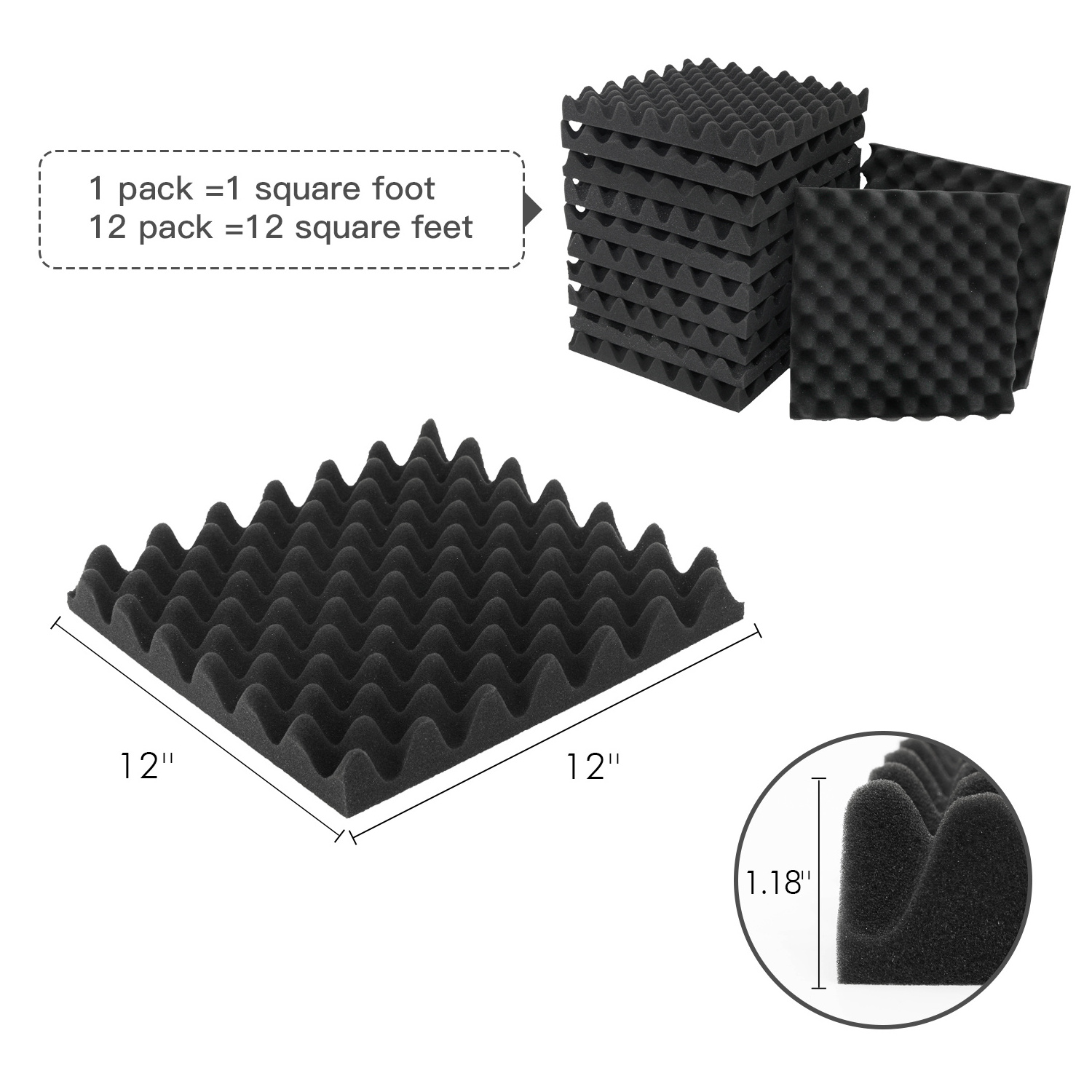 Manufacturer Custom Acoustic Foam Black Egg Crate Panel Sound Absorbent Noise Insulation Sponge Foam Sound Proof Wall Panel