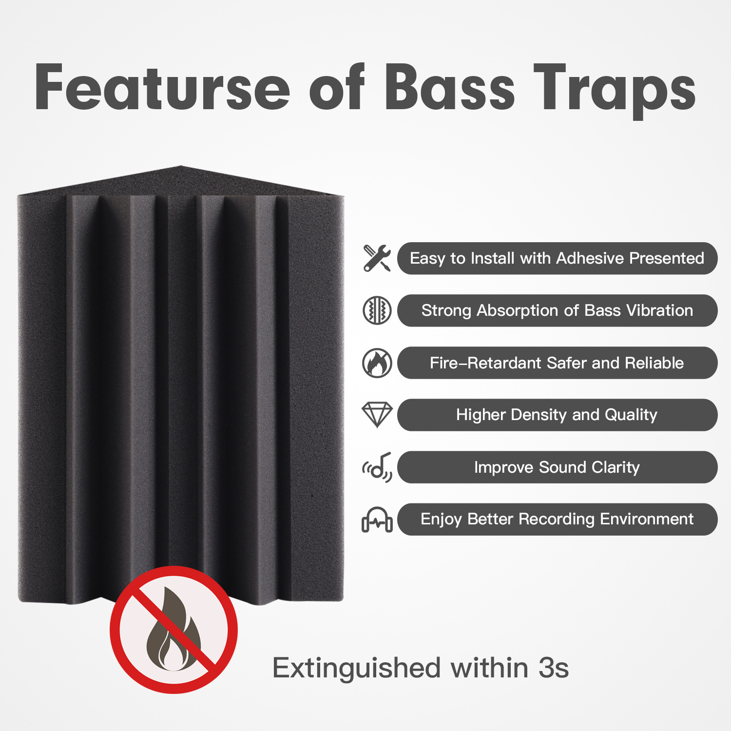 Corner bass trap soundproof panel reduces noise sound absorption foam soundproof foam