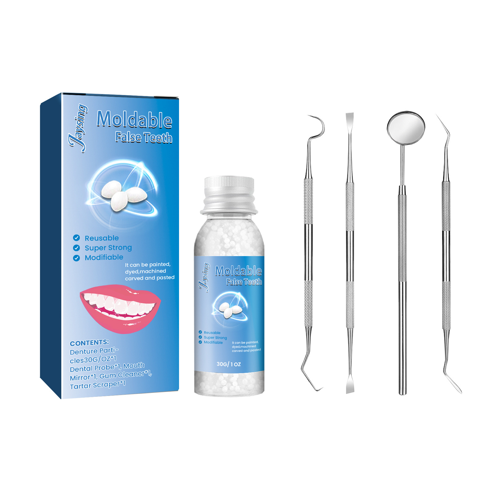 New Arrivals Temporary Tooth Repair Kit Moldable False Teeth for Missing Broken Teeth Solid Glue Denture with Mouth Mirror Probe