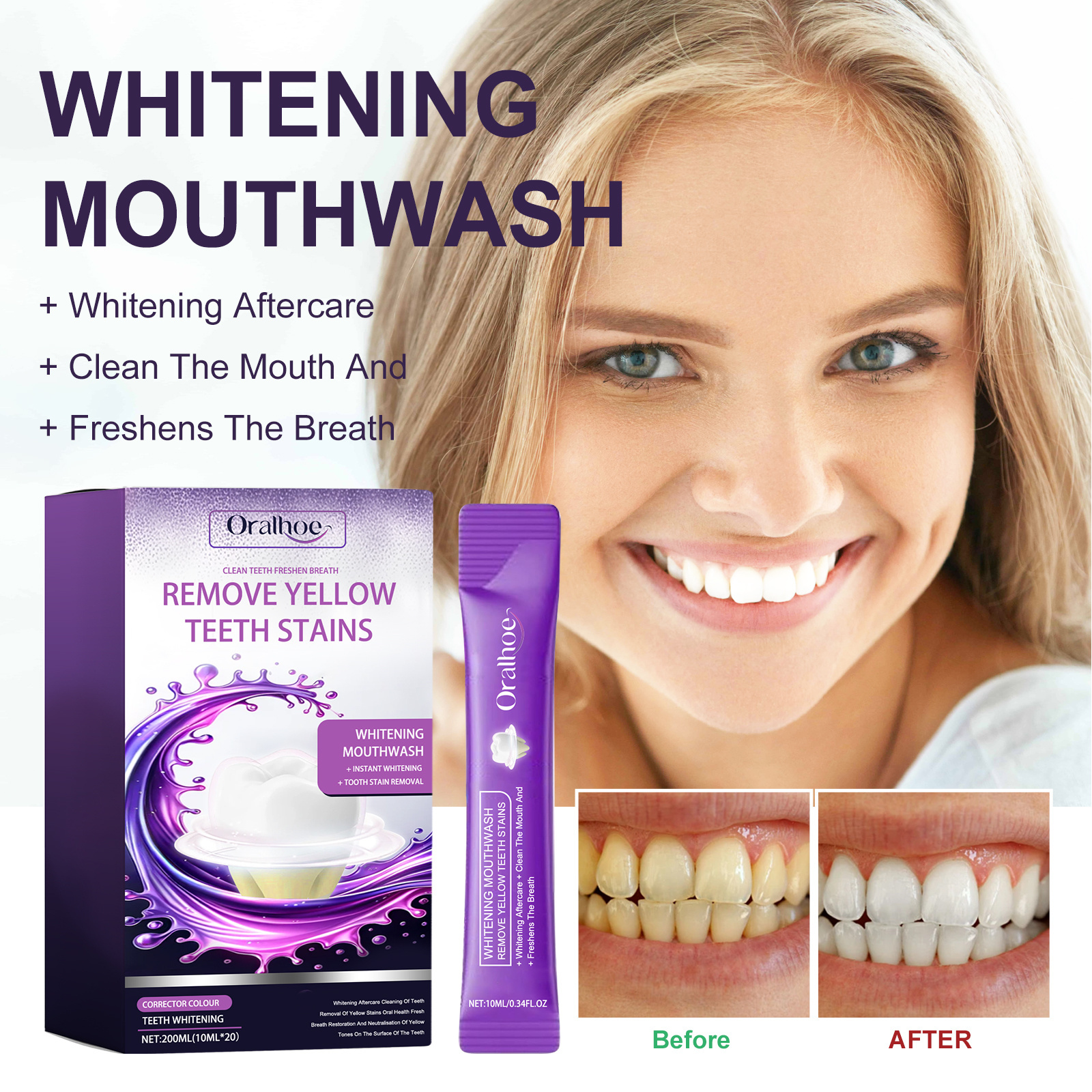 Fresh Breath Mouthwash Long Lasting Fragrance Oral Deodorant Cleaning Dental Stains Reducing Bad Tone Bacteriostatic Mouthwash