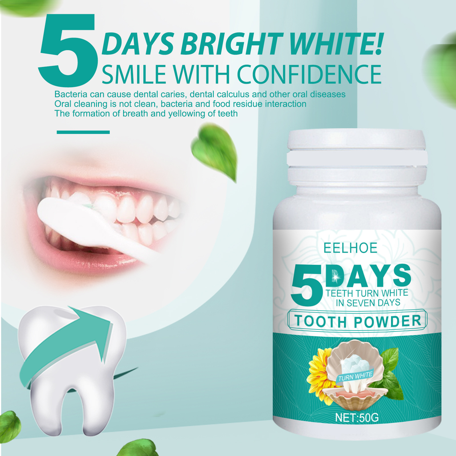 Teeth Whitening Powder Rapid whiten Deep Clean Natural Organic Tooth Powder Dentifrice Mint Activated Charcoal