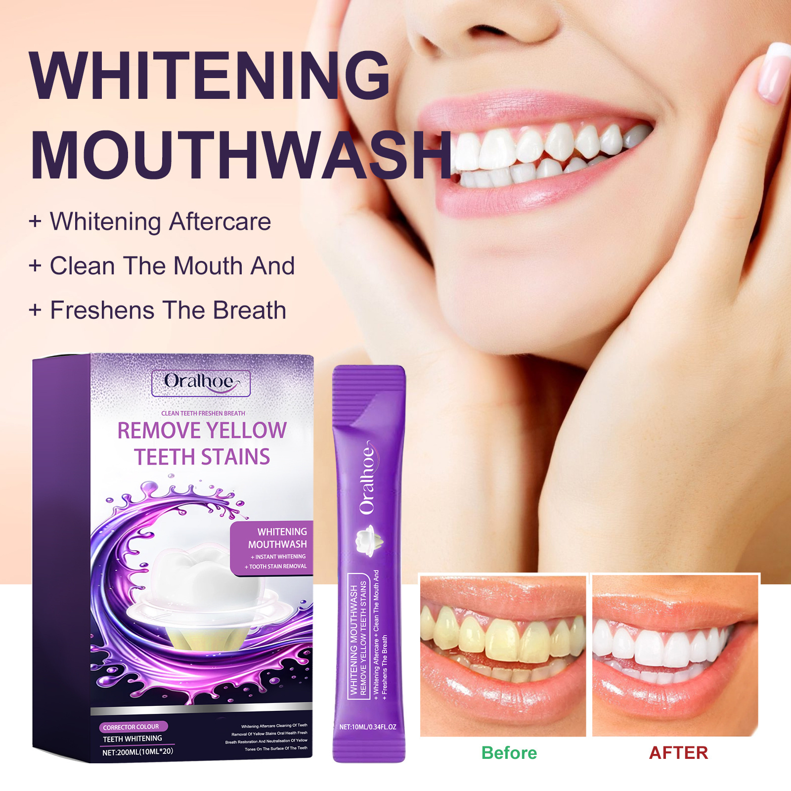 Fresh Breath Mouthwash Long Lasting Fragrance Oral Deodorant Cleaning Dental Stains Reducing Bad Tone Bacteriostatic Mouthwash