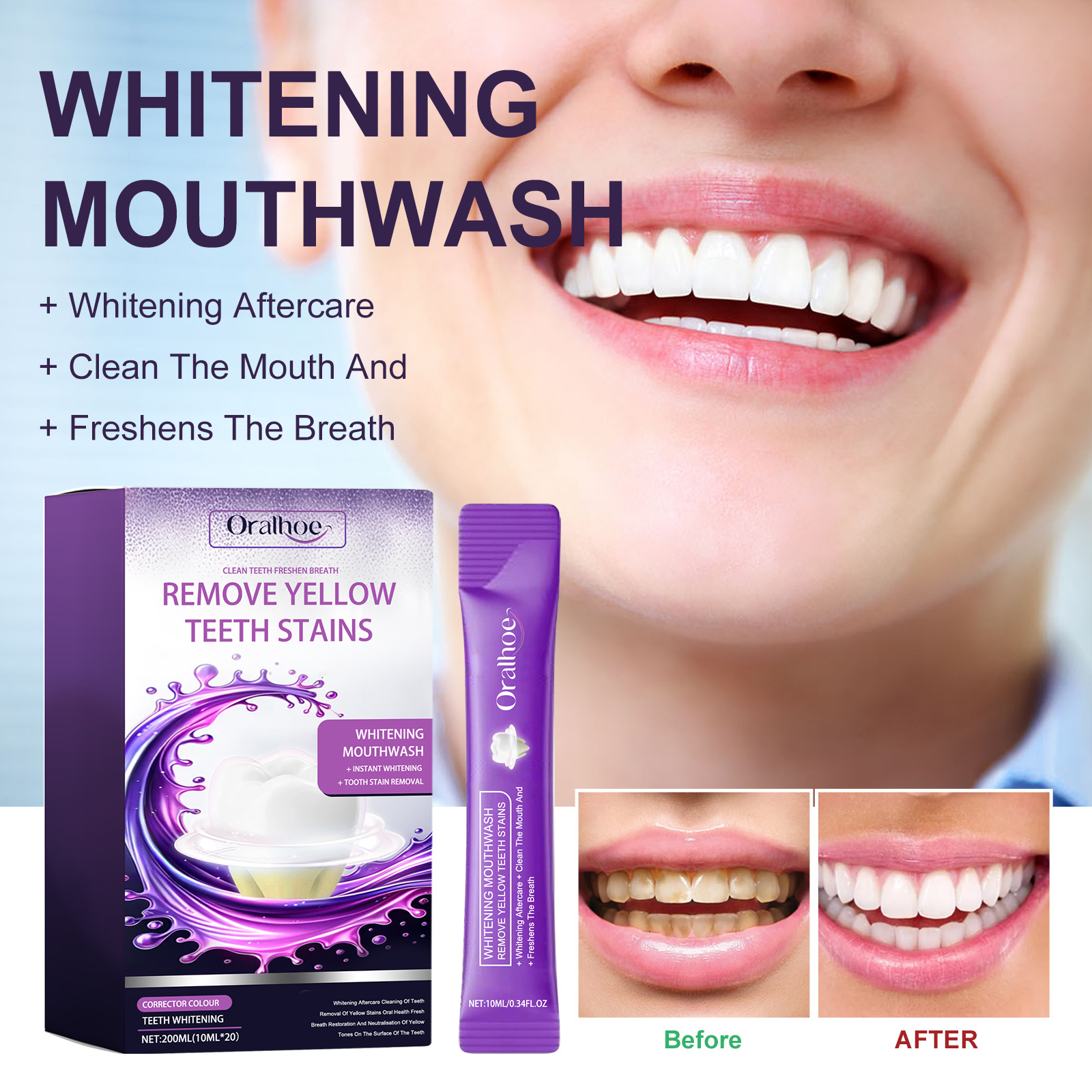 Fresh Breath Mouthwash Long Lasting Fragrance Oral Deodorant Cleaning Dental Stains Reducing Bad Tone Bacteriostatic Mouthwash