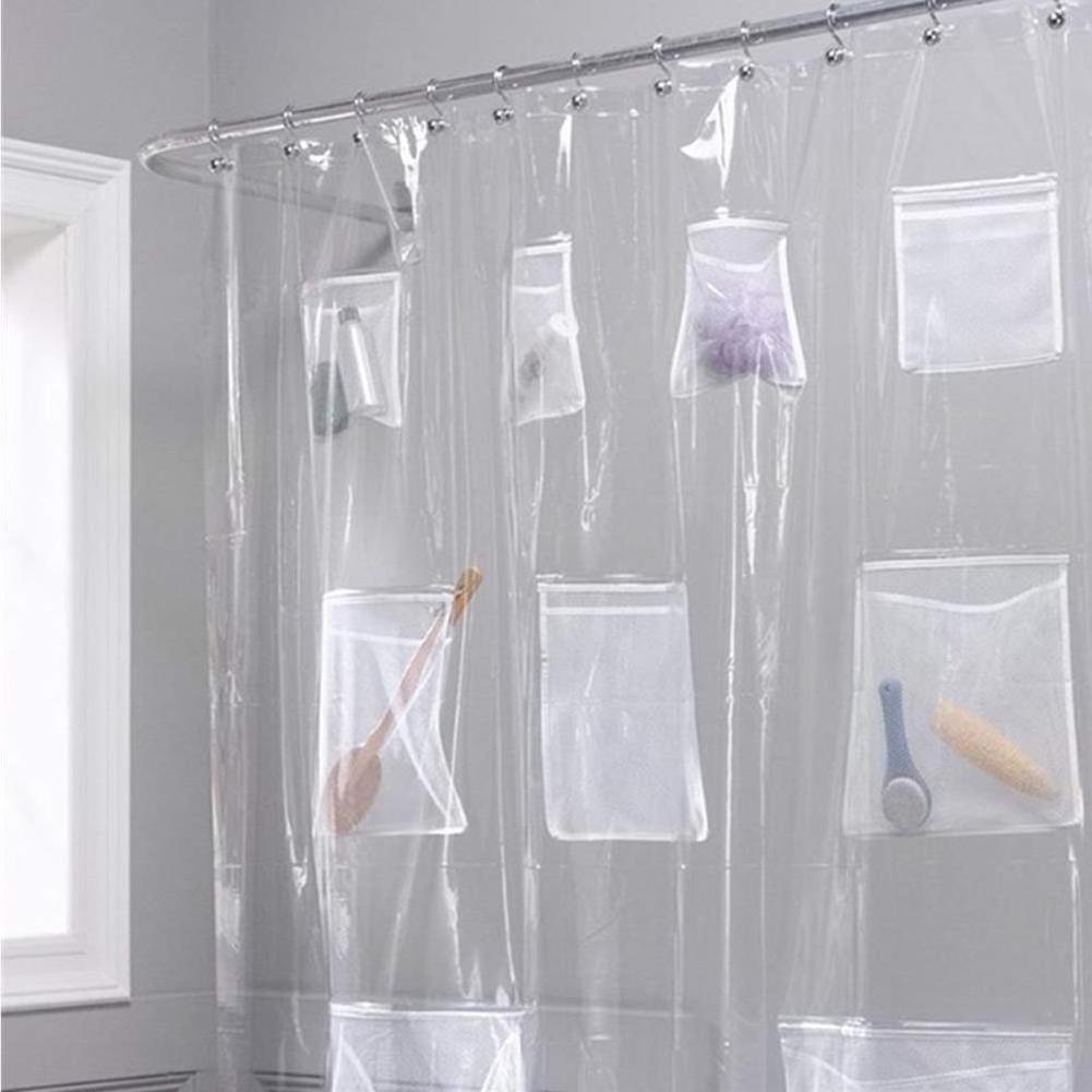 PEVA Vinyl Curtains Bathroom Decoration Waterproof Clear Shower Curtain Liner with 9/12 Pockets