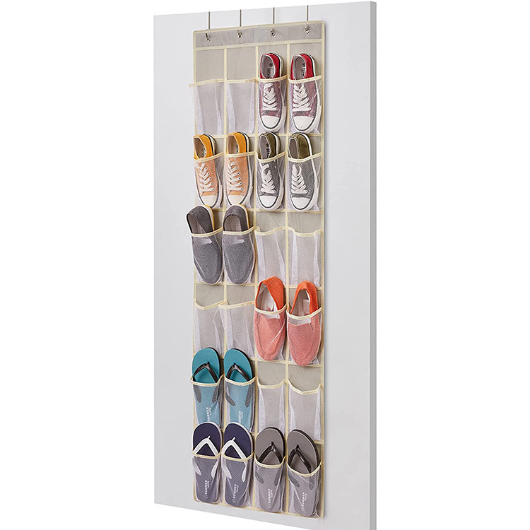 Sturdy Fabric Hanging Shoe Organizer 24 Mesh Pockets Hanging Shoe Racks Holders Hanging Shoes Organizer