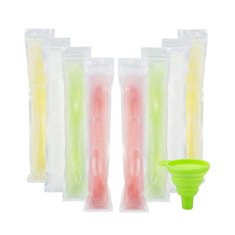 Wholesale Food Grade Funnel Resealable Transparent Plastic Zip Lock Ice Popsicle Tubes Homemade Storage Bag For Diy Ice Pop