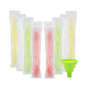 Wholesale Food Grade Funnel Resealable Transparent Plastic Zip Lock Ice Popsicle Tubes Homemade Storage Bag For Diy Ice Pop