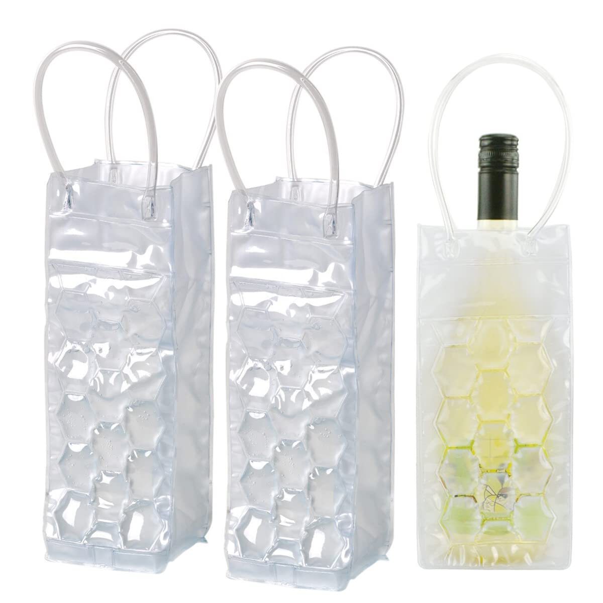 Custom Print Reusable Clear Pvc Gel Wine Beer Bottle Cool Gifts Carry Bags Picnic Cooler Handbags Protector Bag For Travel