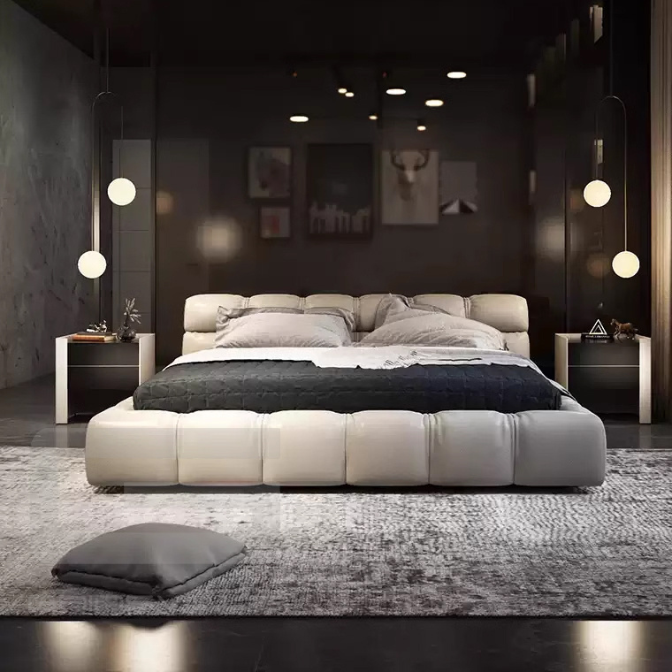 Foshan Italian brand luxury design bedroom bed set furniture, high end Italian modern bed