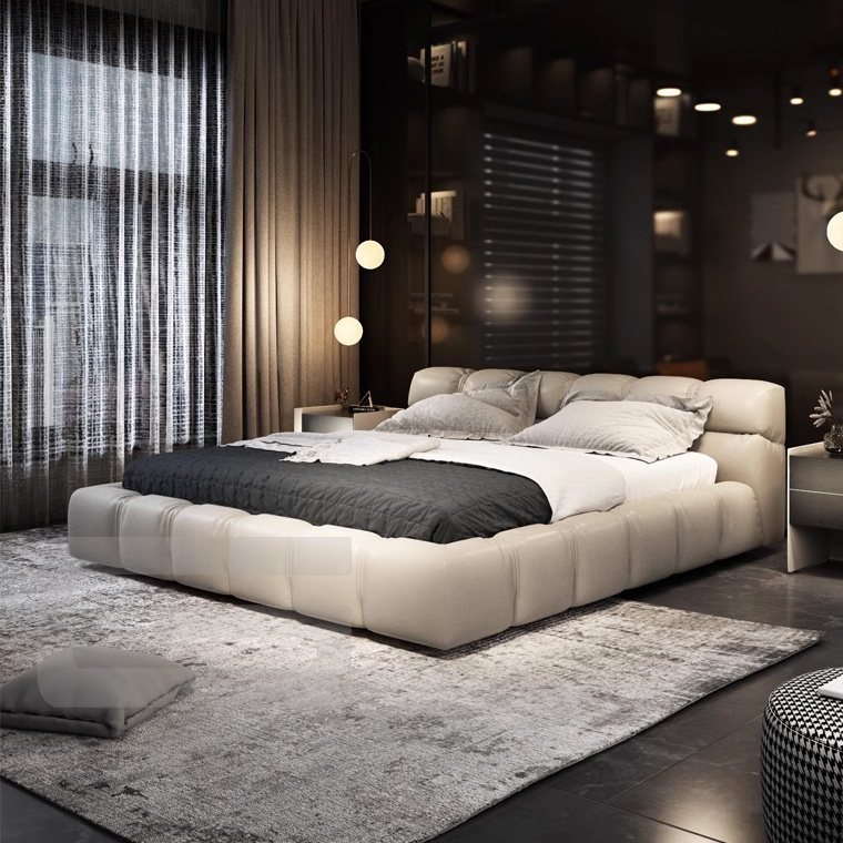 Foshan Italian brand luxury design bedroom bed set furniture, high end Italian modern bed