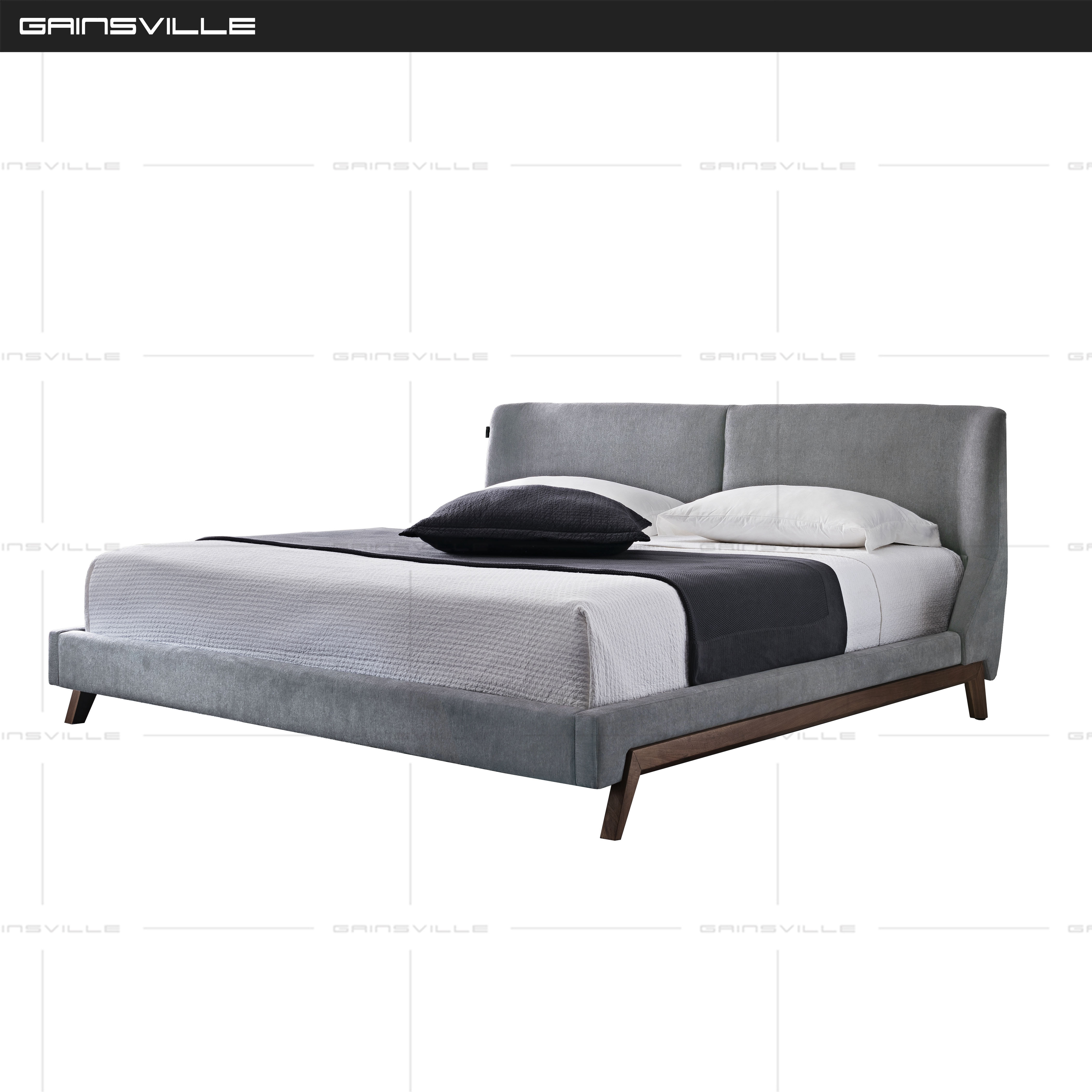 Modern Luxury style Furniture Hotel Bedroom Dark Grey Double Bed King Size Bed