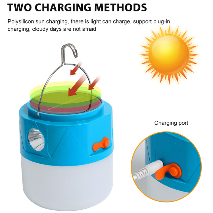 Solar Charging Camping Light USB Rechargeable Bulb For Outdoor Tent Lamp Portable Lanterns Emergency Lights For Hiking