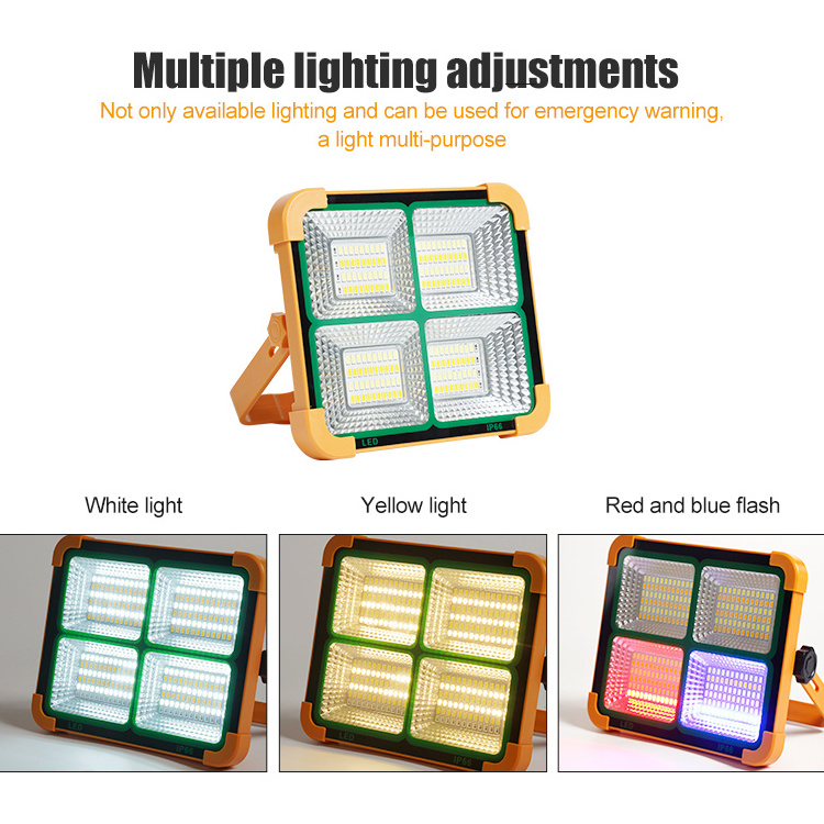 USB Interface Charging Design Bright LED High Power 1000W LED Solar Portable Floodlight Emergency Light