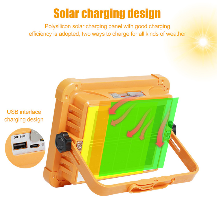 USB Interface Charging Design Bright LED High Power 1000W LED Solar Portable Floodlight Emergency Light