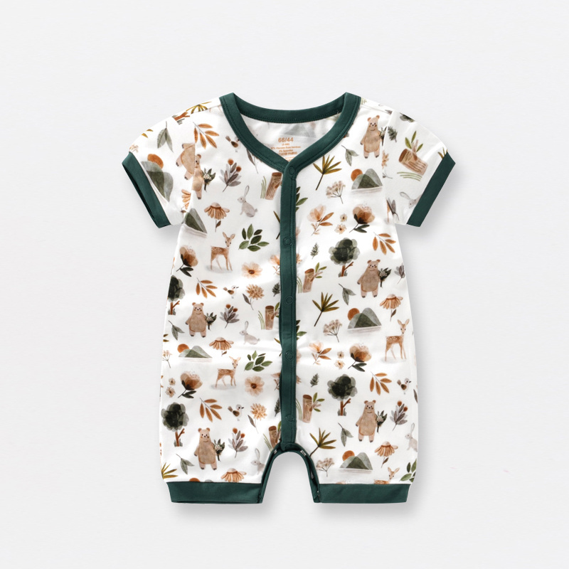 RTS High Quality Wholesale custom summer short sleeve baby bamboo romper new born printed jumpsuit Toddler Clothes  7005