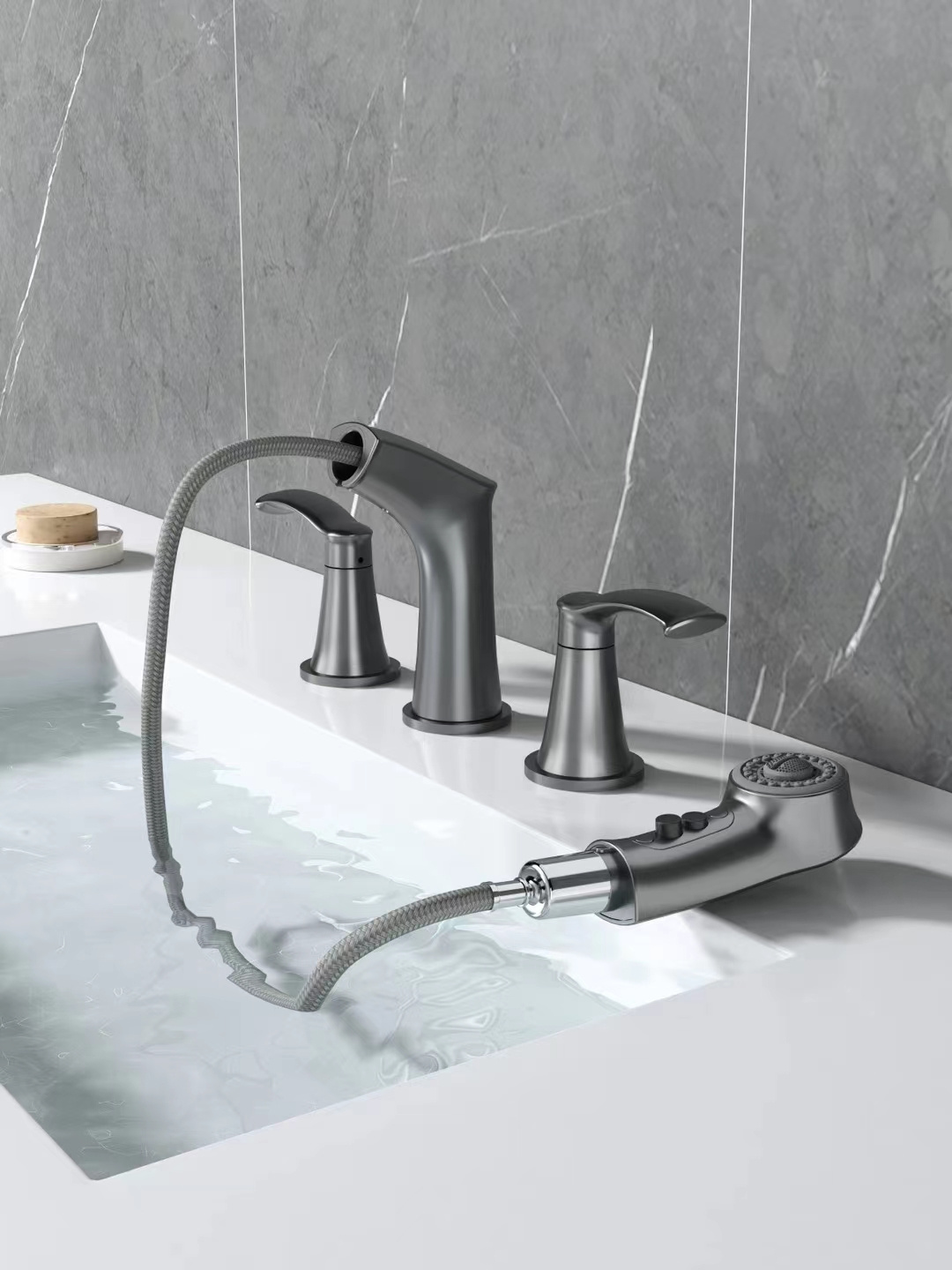 Pull down basin taps 3 holes sink taps bathroom basin mixer waterfall tap bathroom faucets for sink 3 holes