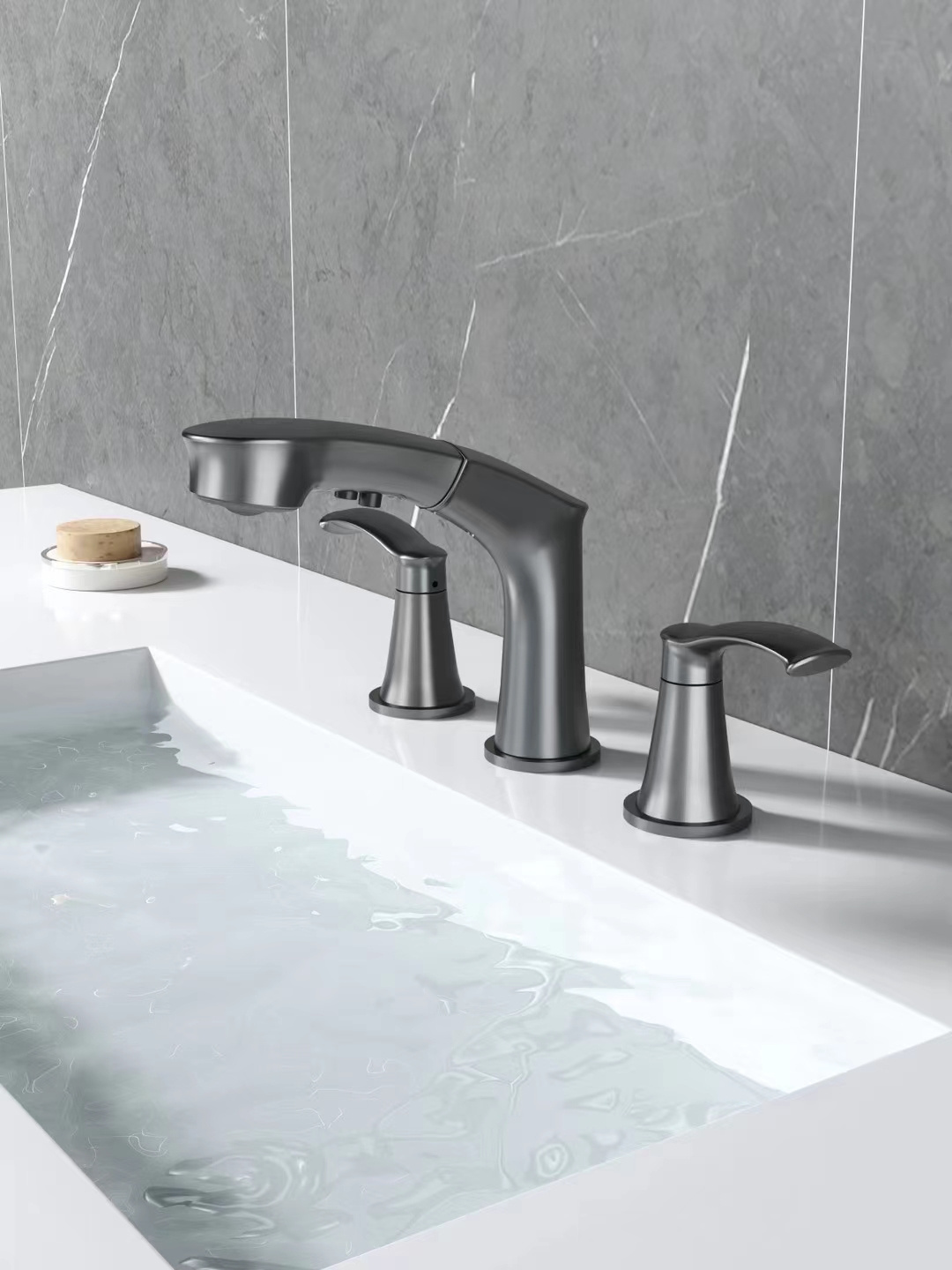 Pull down basin taps 3 holes sink taps bathroom basin mixer waterfall tap bathroom faucets for sink 3 holes