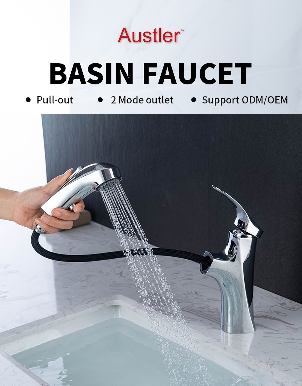 Austler brushed bathroom faucet with pull down sprayer wash basin taps mixer luxury basin faucet sink taps bathroom basin mixer