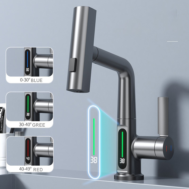 Smart Digital Display Waterfall Extend Pull Out Luxury Bathroom Sets Smart Faucets