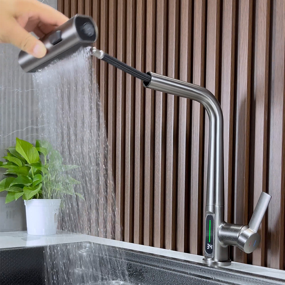 Smart Digital Display Faucet Sink Waterfall Tap Mixer Pull Out Kitchen Faucets Kitchen Faucet Waterfall