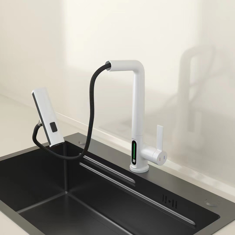 Smart Display Pull Out Digital Display Waterfall Rainfall Sprayer Kitchen Mixer Tap Modern Faucet