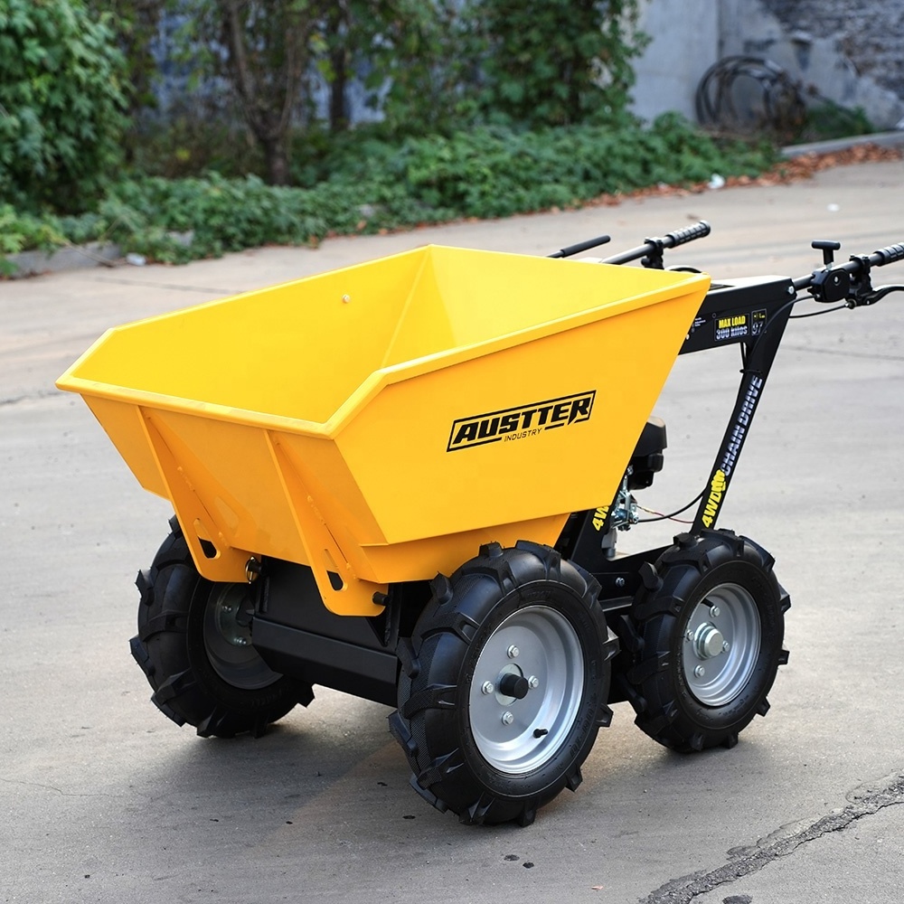 AUSTTER 250kg 4x4 Wheels Drive gasoline Motorized Self Propelling Gas Powered mini Wheelbarrow Mini Dumper