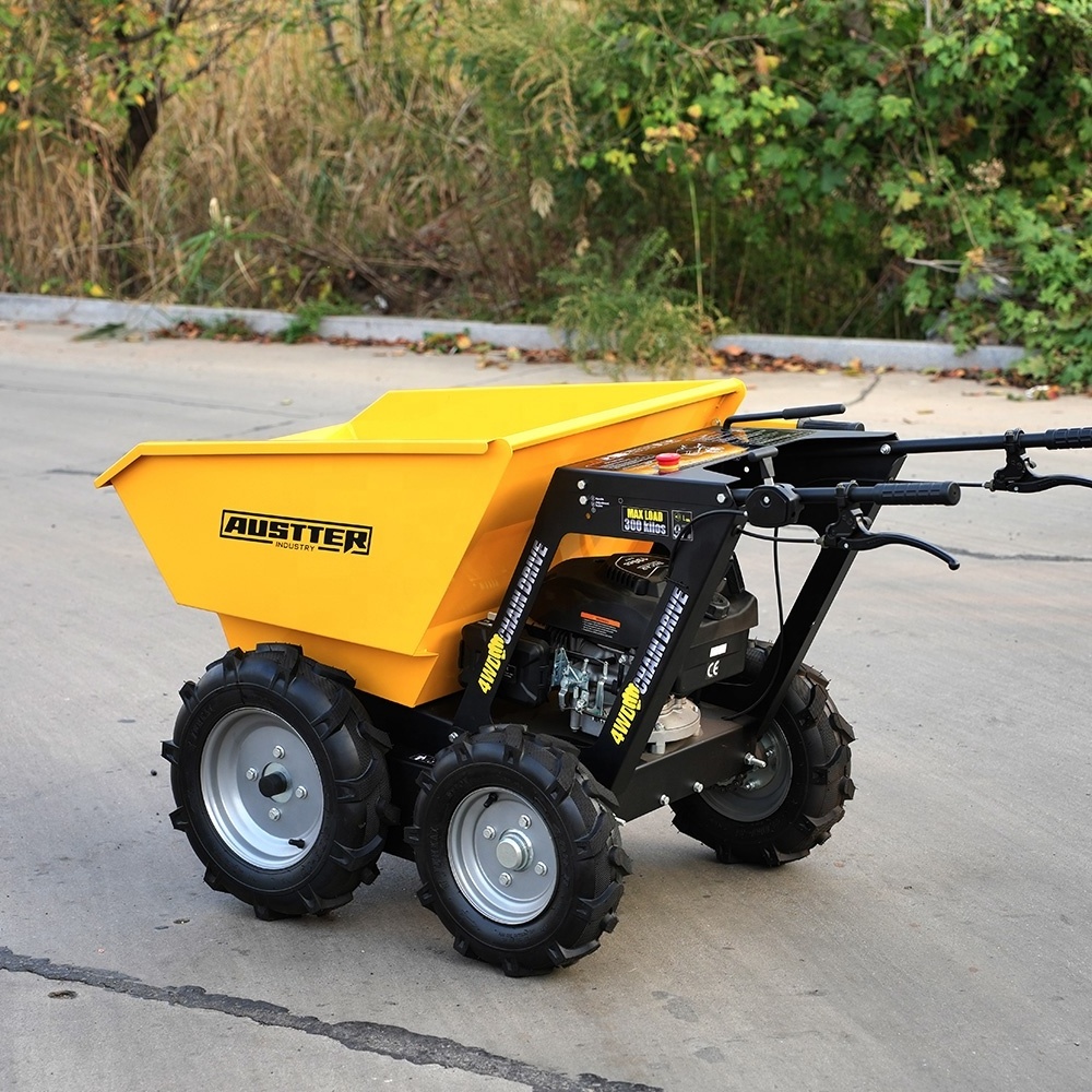 AUSTTER Motorized 4x4 Wheel Driven All-terrain Petrol Motor Powered Transmission Micro mini Dumper with 6.5HP Gasoline Engine